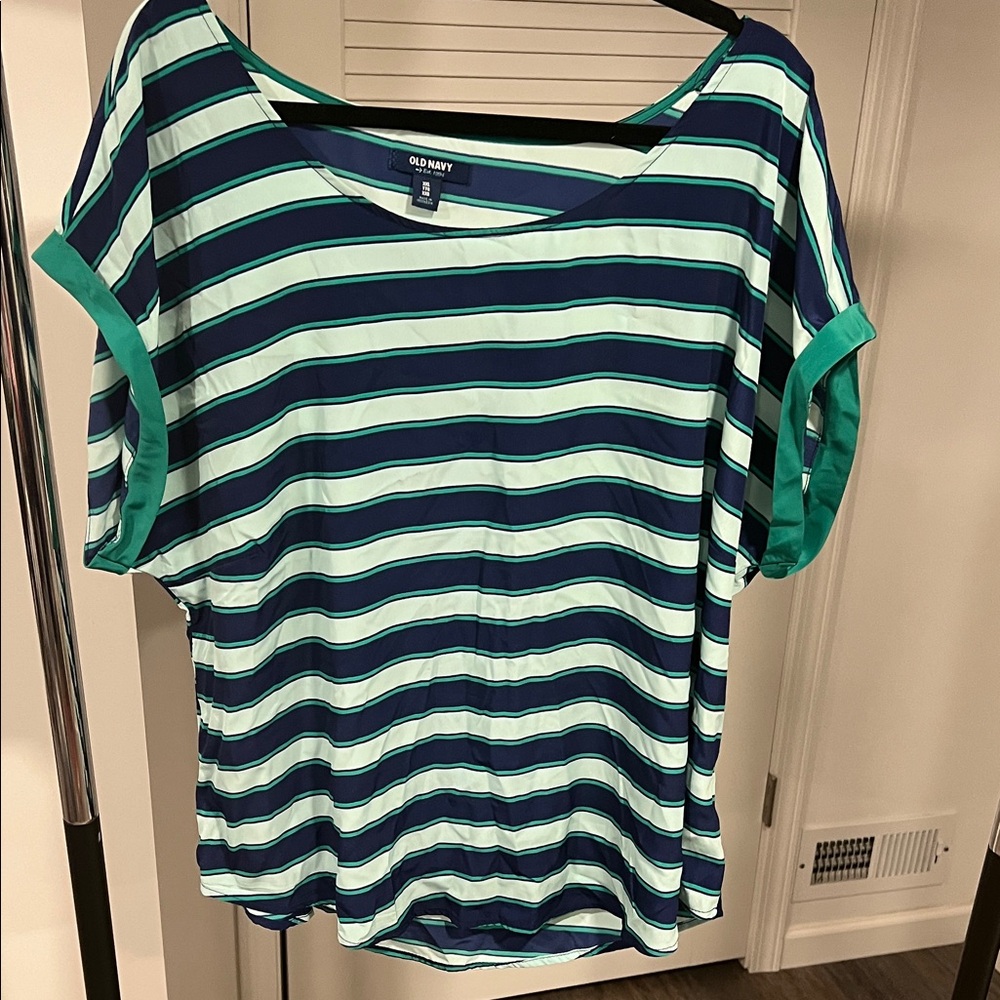 Old Navy Mint & Navy Striped Short Sleeve Tee